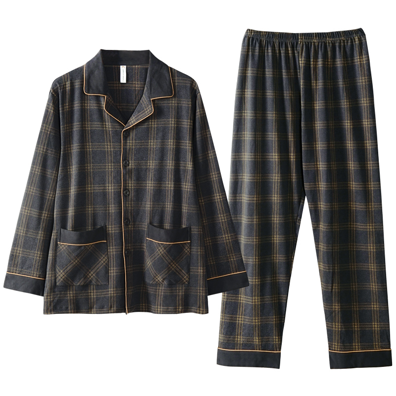 睡衣男春秋季长袖纯棉爸爸家居服夏季薄款全棉大码中老年男士套装