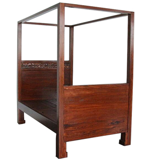 中式仿古实木1米2四柱床古今原木BD147-2老榆木拔步床帷幔架子床