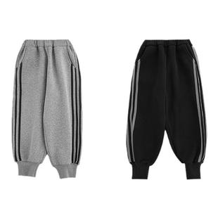 幼悠童装男童裤子2025新款复古撞色束脚运动裤冬装加绒保暖裤子潮