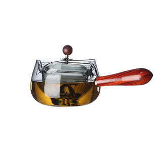 加厚玻璃侧把壶逍遥壶旋转耐高温大容量木把泡茶壶大号新款煮茶壶