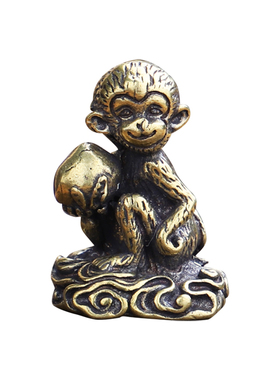 摆件实心纯铜献桃精美小猴子