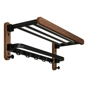胡桃木毛巾架免打孔壁挂高端卫生间浴室置物架厕所洗手间浴巾架子
