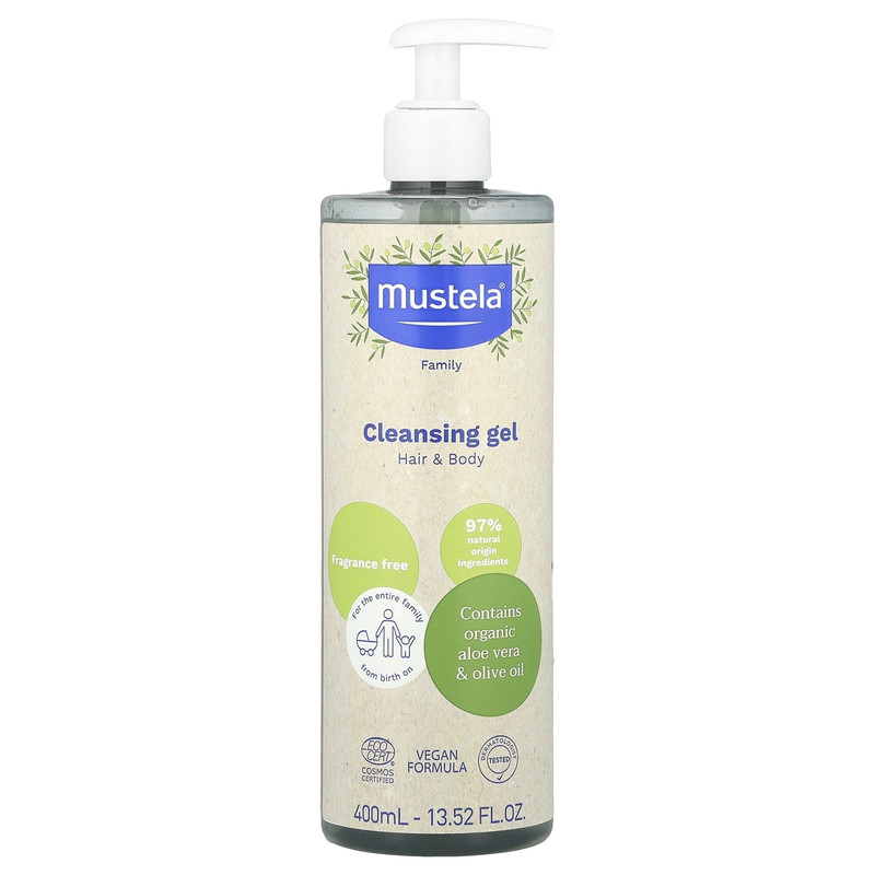Mustela,家庭装洁肤凝胶,头发和身体,无香,13.52 液量盎司(40