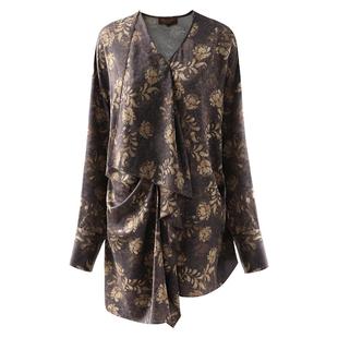 COCOBELLA侘寂风印花荡领防晒衬衫不对称荷叶边长款衬衣SR3217-2