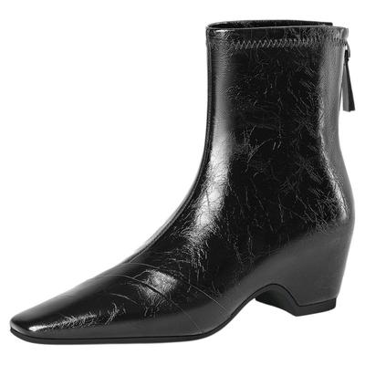 星期六英伦短靴黑色真皮