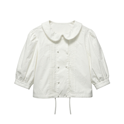 aaaaxbbb巴拿马玫瑰娃娃领白衬衫