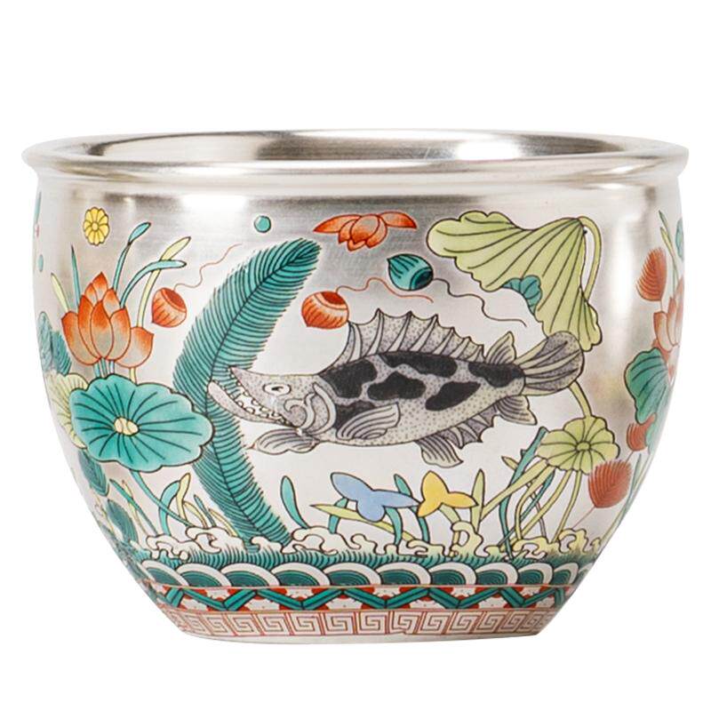 复古鎏银陶瓷千里江山品茗主人杯