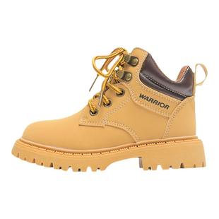 回力男童马丁靴2025年冬季新款儿童高帮加绒靴子女童英伦风小黄靴