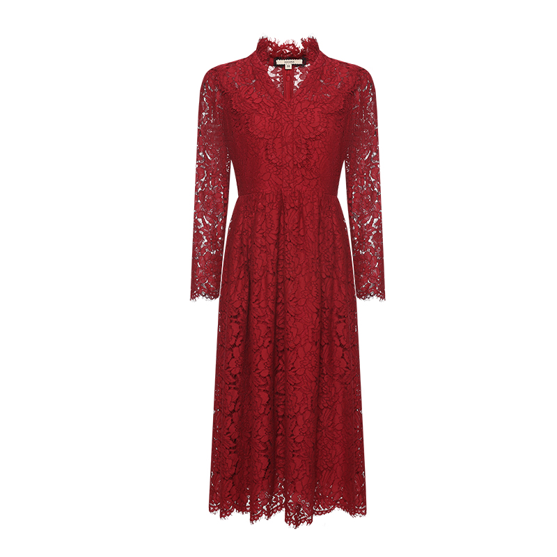 【蕾丝】GEGINA吉吉娜重工刺绣连衣裙女中长款长袖绣花裙商场同款