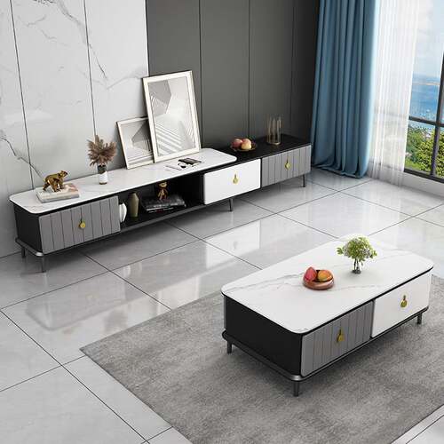 岩板茶几电视柜组合家用客厅简约现代小户型伸缩轻奢电视机储物柜