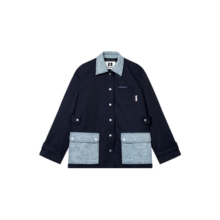 【fafamoon设计师品牌】冬季撞色休闲三口袋翻领工装夹克外套女