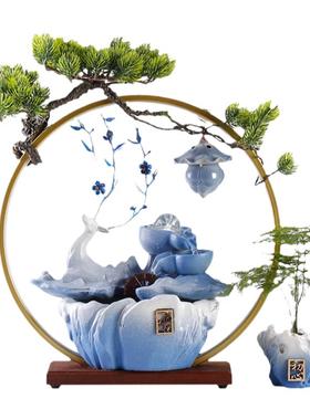 浮印陶瓷发光流水加湿新中式客厅