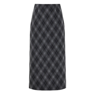 秋水伊人毛呢设计半身裙2025年冬季新款时尚优雅菱格简约H型长裙