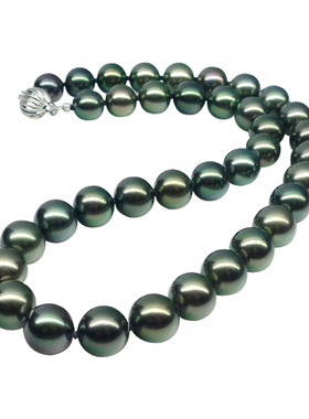 挚彩珠宝淡水黑色珍珠毛衣链颈链极光正圆项链送妈妈时尚款显年轻