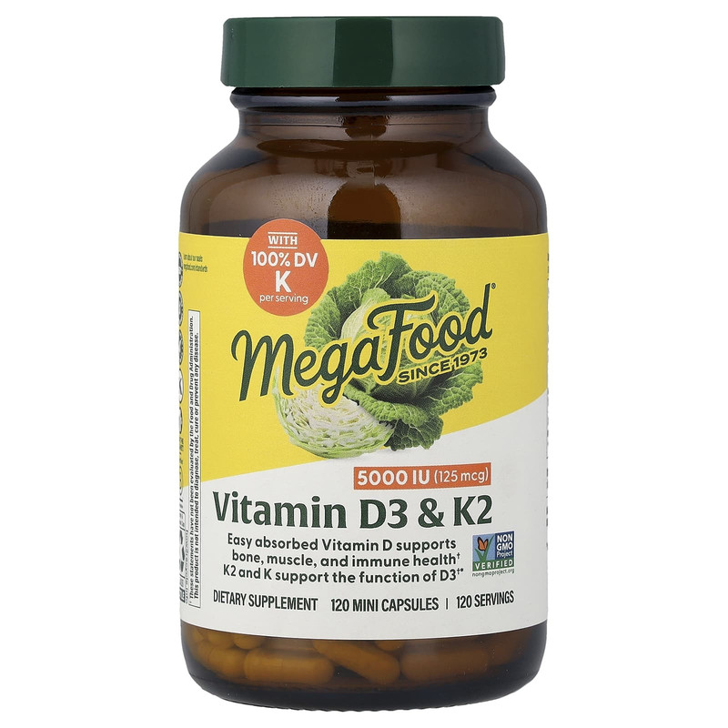 MegaFood维生素D3含维生素K和K2无麸质保健骨骼强度支持