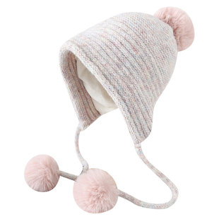 日系女生三毛球新款系带包头帽冬季保暖防寒百搭针织帽甜美护耳帽