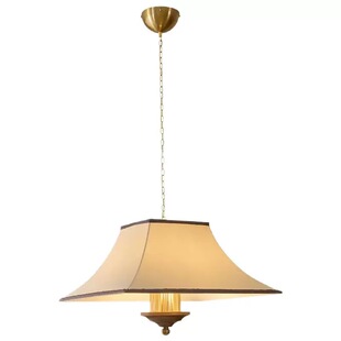 中古风餐厅吊灯复古餐厅灯吊灯护眼布艺灯罩木质灯身温馨餐桌灯具