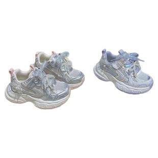 迪恩倍2025春夏季新款女童珍珠运动鞋双网蝴蝶结老爹鞋女孩公主鞋