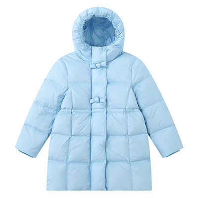 笛莎童装女童羽绒服冬季新款儿童女孩中童中长款保暖外套连帽收腰
