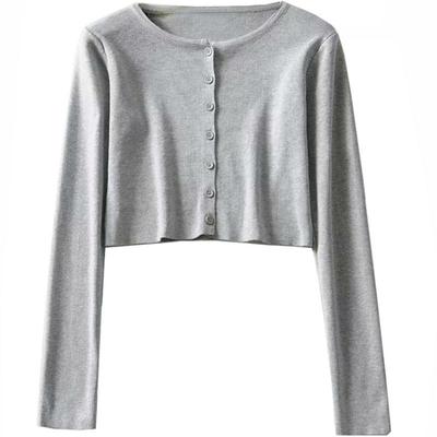 早秋新款纯色单排扣小外套针织衫