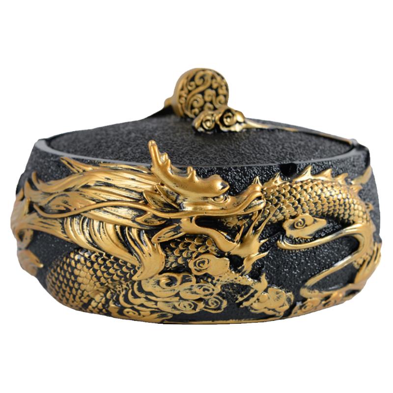 創(chuàng)意煙灰缸帶蓋大龍年家用客廳時(shí)尚個(gè)性潮流辦公室新中式復(fù)古擺件