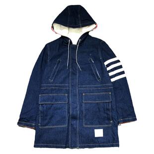 tb冬季四杠羽绒服男士连帽青年明线牛仔服拼接帅气中长款工装外套