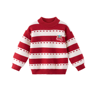 男童毛衣新年宝宝过年衣服冬季男孩针织衫红色童装儿童拜年服喜庆