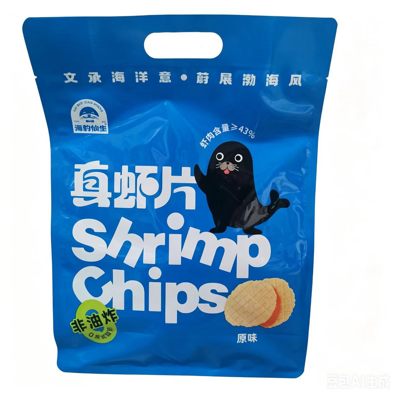 鲜虾片43%虾肉加入即食真虾片非油炸原味榴莲味薄脆可口海产零食