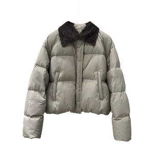 韩系高级感翻领撞色羽绒服女2025冬季新款超好看90白鸭绒短款外套