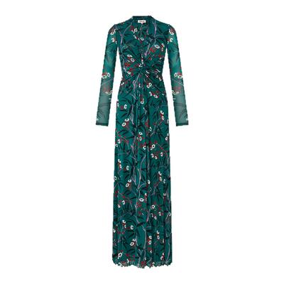 [弹力网纱]DVF新款V领收腰竹林花影扭结礼服长裙GL3T001