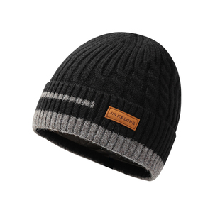 毛线帽子冬季男士骑行加绒保暖御寒加厚针织帽冬天羊毛混纺包头帽