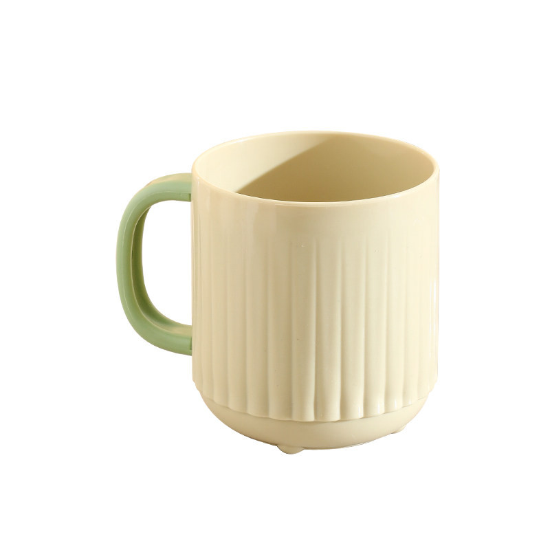 简约塑料条纹大容量带柄洗漱杯