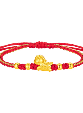 中国珠宝足金生肖马本命年红手绳