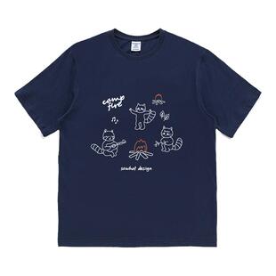 藏青色正肩t恤女显瘦短袖ins潮小个子宽松纯棉设计感小众上衣夏季