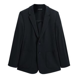 太平鸟男装 轻薄泡泡纱西服男春季商务休闲黑色单排扣西装外套