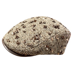 皮檐拼接亮片前进帽女秋冬季洋气时髦显脸小鸭舌帽反戴百搭贝雷帽