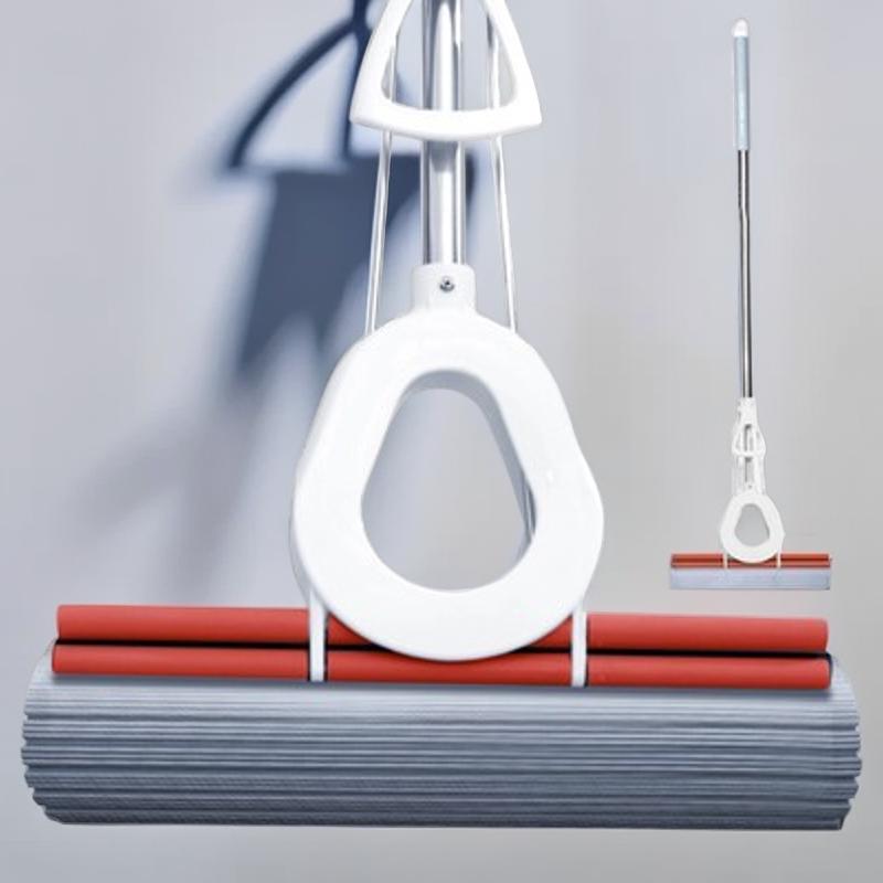 瑞丽达海绵拖把 27/33CM一根整杆不伸缩地拖滚轮直杆挤水胶棉2头