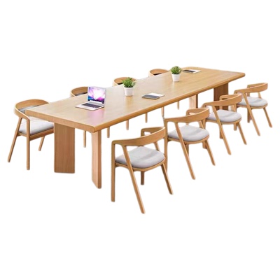 长方形全实木简约工作台会议桌