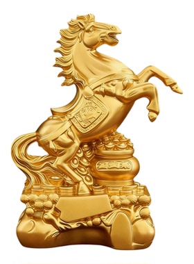 先生旺马年金色树脂财神殿摆件