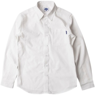 潮牌MDNS余文乐秋季牛津纺衬衣男士刺绣修身长袖休闲百搭纯色衬衫