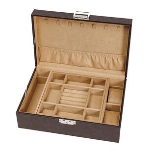 匠功夫（饰品）复古牛皮纹皮革首饰盒双层大容量首饰收纳盒带锁