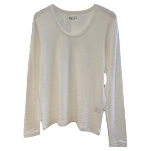 三可新款加绒大版U领打底衫女雪花细羊绒白色长袖T恤宽松柔软上衣