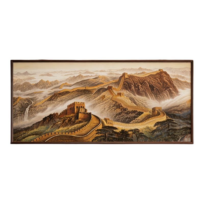 手绘长城油画办公室挂画风景画山水画客厅装饰画新中式艺术画