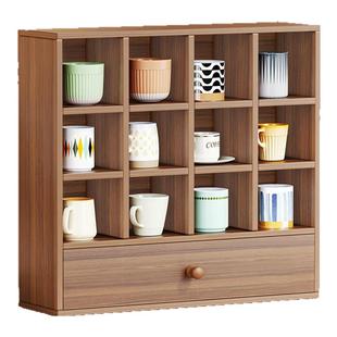 茶杯摆放架实木复古水杯九宫格茶室茶具茶盏小型收藏架桌面置物架