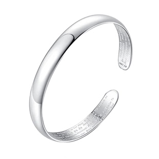 香港正生纯银S999经典莲花心经开口女款足银贵妃礼物时尚妈妈手镯