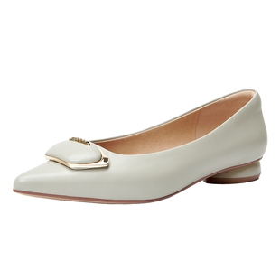 百田森羊皮真皮女鞋单鞋女春秋绝美小跟鞋配裙子的鞋子尖头平底鞋