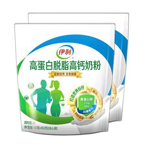 伊利高蛋白脱脂高钙奶粉2袋成人 女男中老年学生青少年低脂牛奶粉