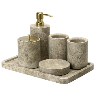 DecoTalk中古风天然大理石卫浴洗漱套装轻奢浴室托盘纸巾盒收纳罐