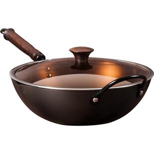 归禾器家用炒锅老式铁锅平底炒菜锅燃气灶电磁炉专用无涂层不粘锅