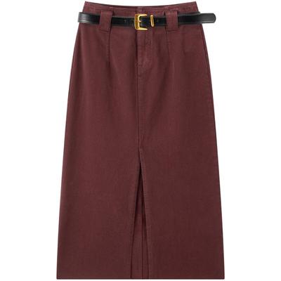 太平鸟夏季开叉直身牛仔裙半身裙长裙A1HFE3818